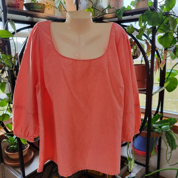 NEW Ava & Viv 4X Plus Coral Pullover Blouse puff Sleeve flowy Cotton NWT - Picture 5 of 9